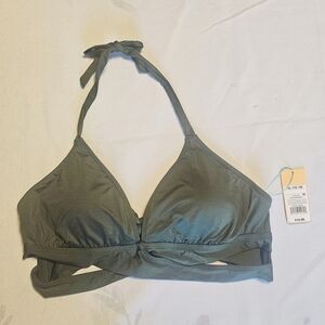 Kona Sol Womens Halter Cutout Design Bikini Swim Top, Dark Green Size XL (16-18)